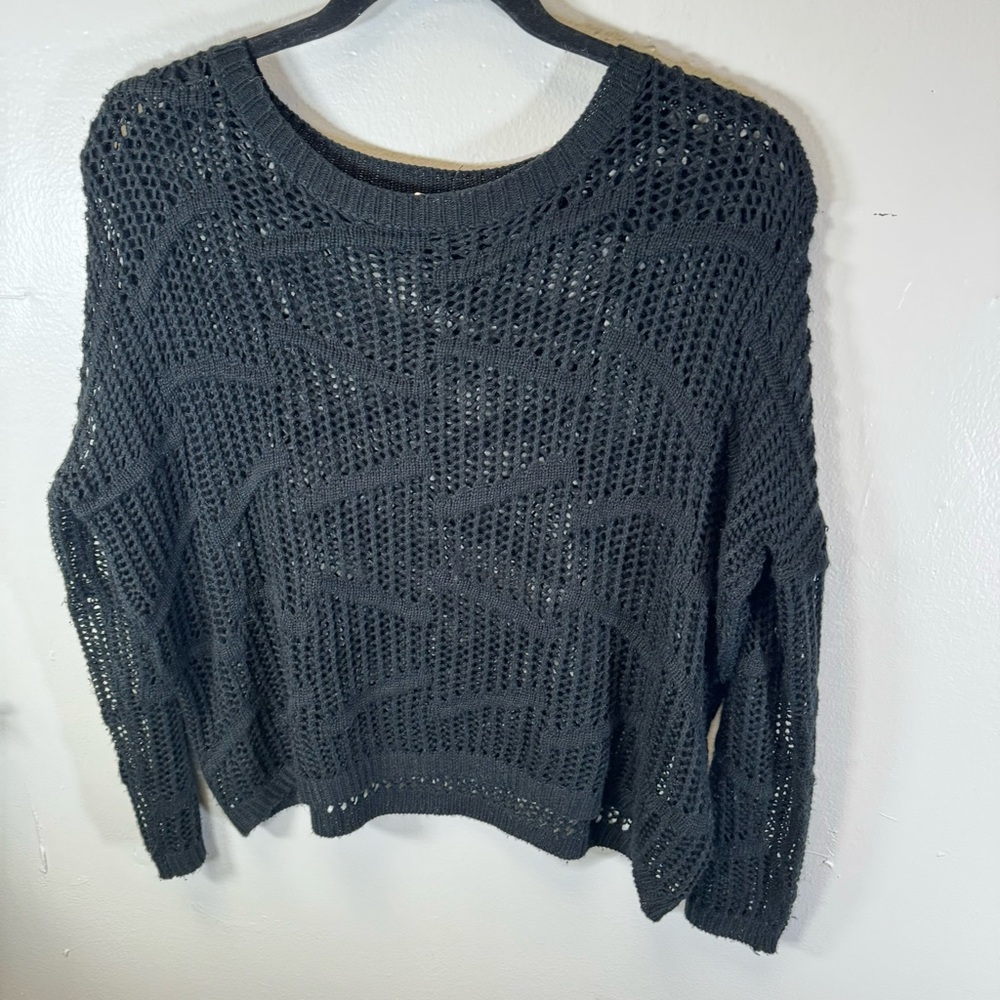 Black open knit sweater zig zap pattern mesh goth small
